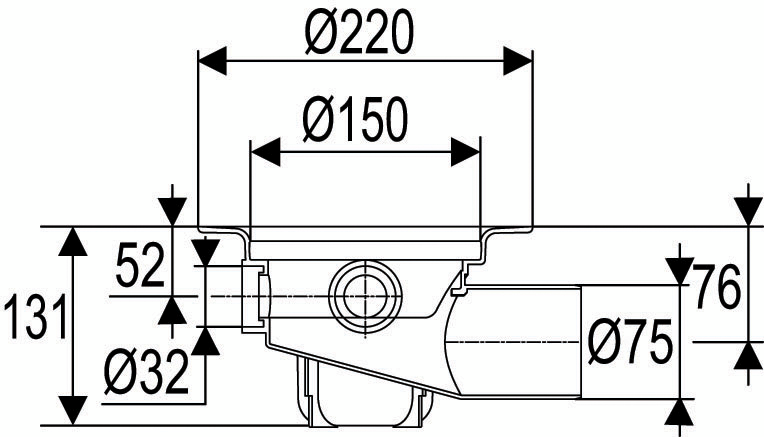 Lattiakaivo Uponor DN75 3x32 vaaka