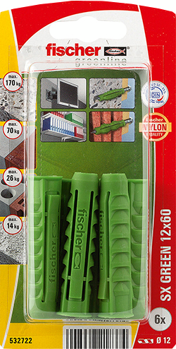 Nailontulppa Fischer SX Green 12x60 K 6kpl