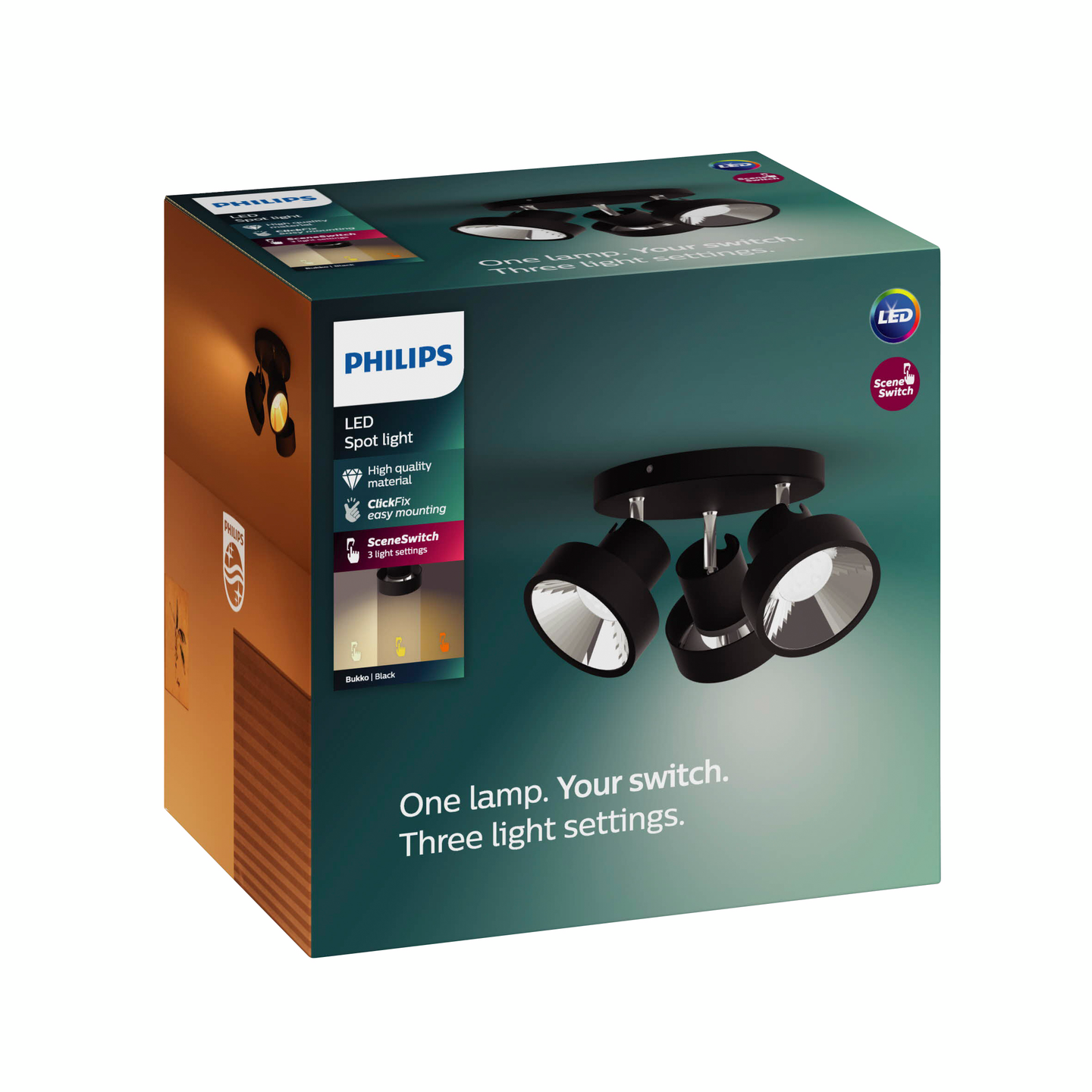 Spottivalaisin Philips Bukko 3-osainen 1290lm musta