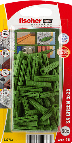 Nailontulppa Fischer SX Green 5x25 K 50kpl