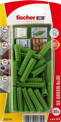 Nailontulppa Fischer SX Green 6x30 K 30kpl