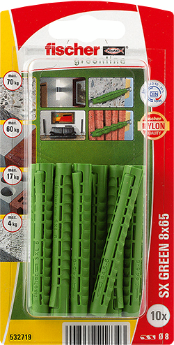 Nailontulppa Fischer SX Green 8x65 K 10kpl