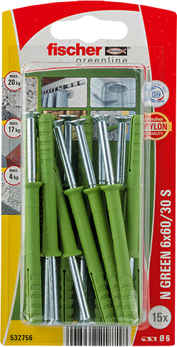 Naulatulppa fischer N Green 6x60/30 S K 15kpl