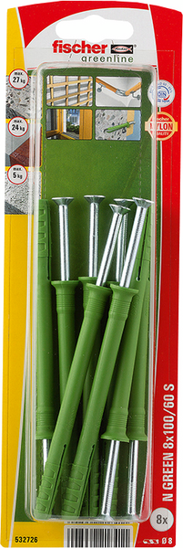 Naulatulppa fischer N Green 8x100/60 S K 8kpl