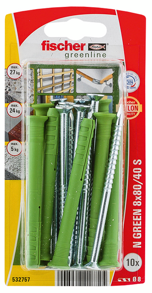 Naulatulppa fischer N Green 8x80/50 S K 10kpl