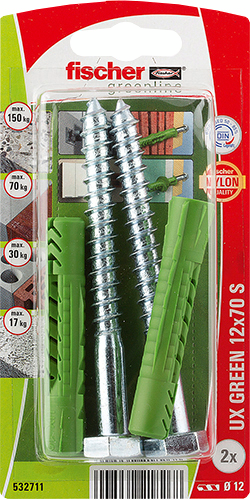 Yleistulppa Fischer UX Green 12x70 S K ja ruuvit 2kpl