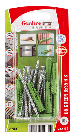 Yleistulppa Fischer UX Green 6x35 R S K ja ruuvit 10kpl