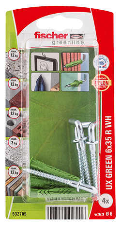 Yleistulppa Fischer UX Green 6x35 R WH K ja L koukut 4kpl