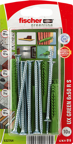 Yleistulppa Fischer UX Green 6x50 R S K ja ruuvit 10kpl