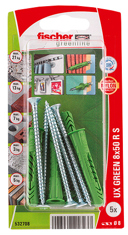 Yleistulppa Fischer UX Green 8x50 R S K ja ruuvit 5kpl
