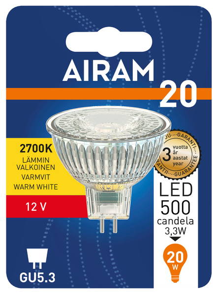 Led-kohdelamppu Airam 230lm 2700K GU5,3