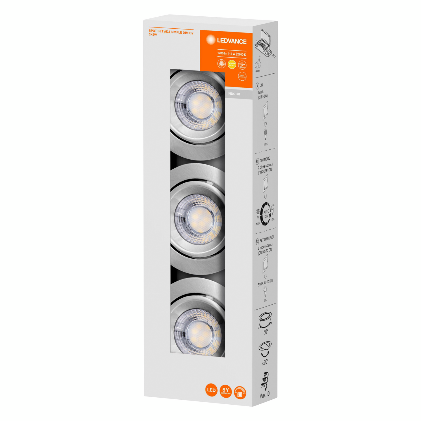 Alasvalo LEDVANCE Led Spot Set Simple Dim 3x400lm 827 harmaa