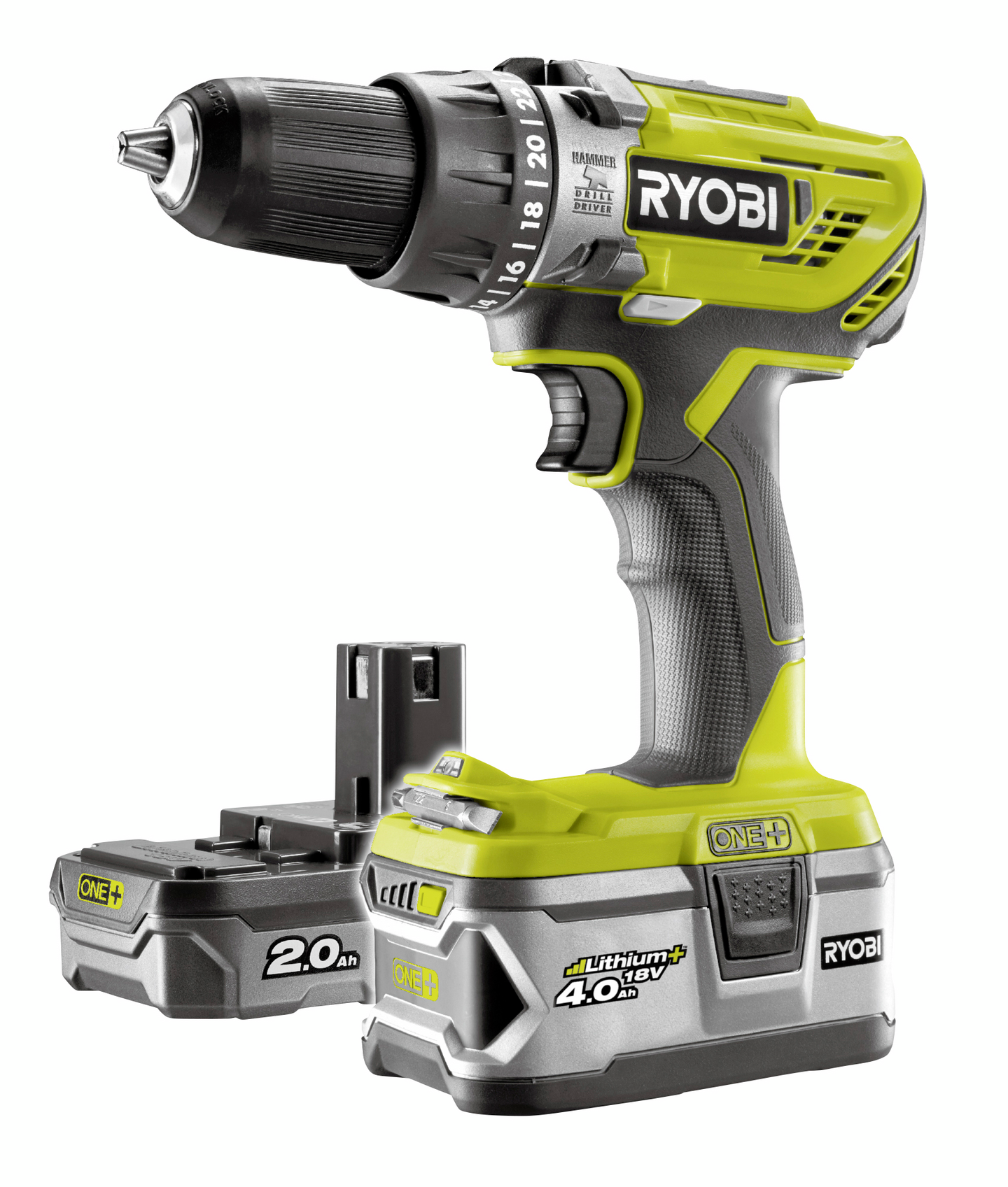 Akkuiskuporakone Ryobi R18PD3-242S 18V ONE+ 4,0Ah ja 2,0Ah akut