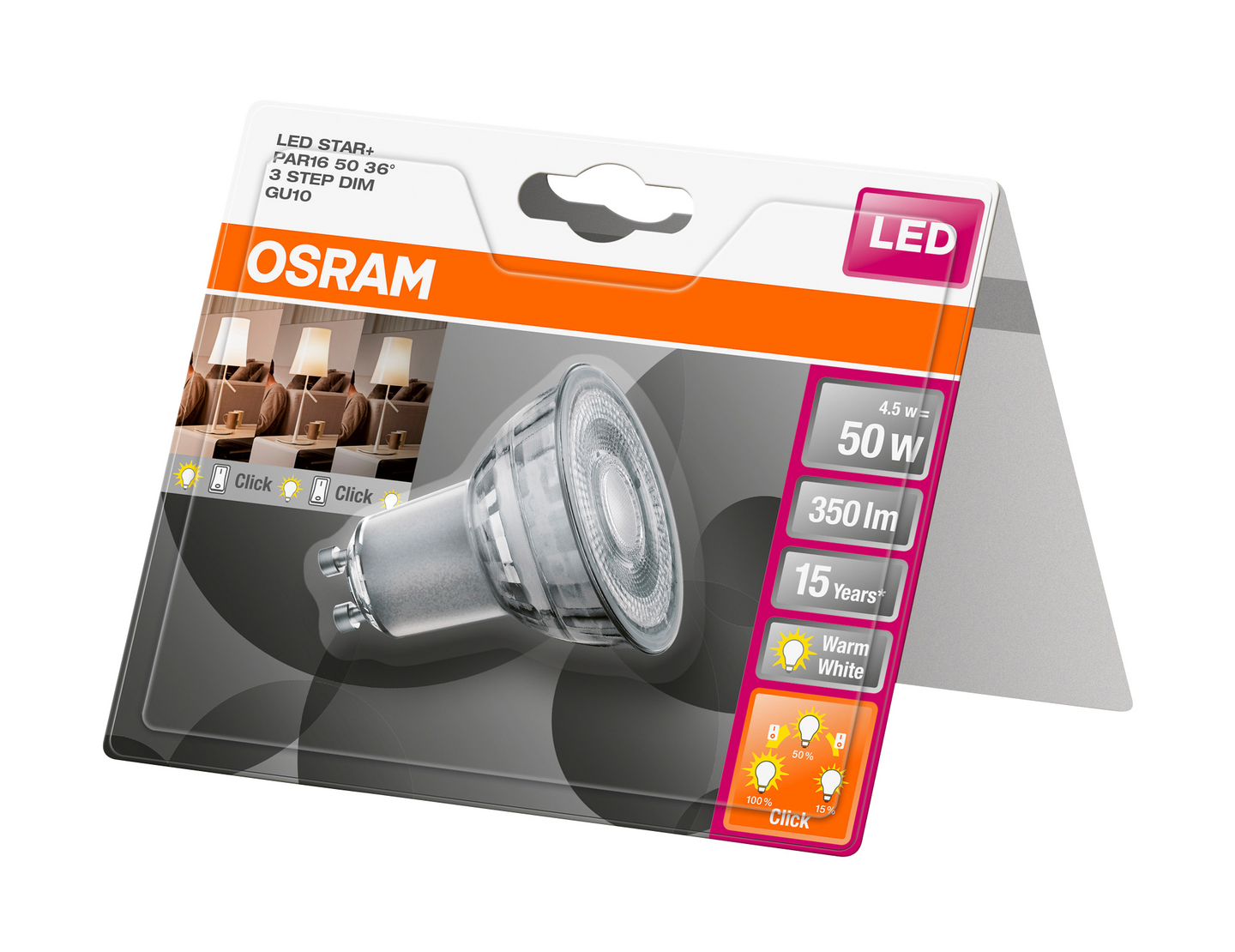 Led-lamppu Osram Star+ 3Step Dim 350lm 2700K GU10 himmennys katkaisijalla