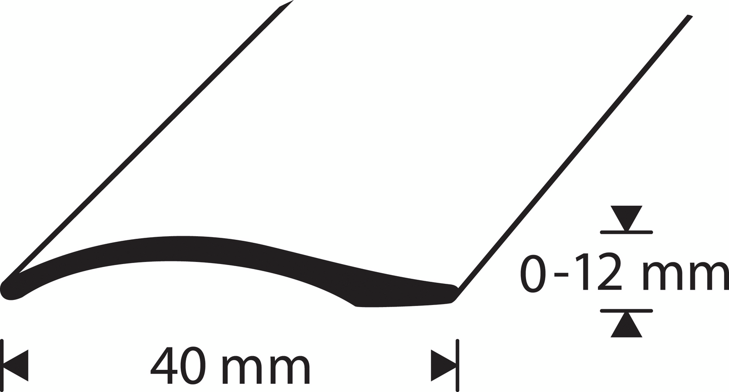 Tarra-eritasolista 40mm musta tasoero 0-12mm sileä 1000mm