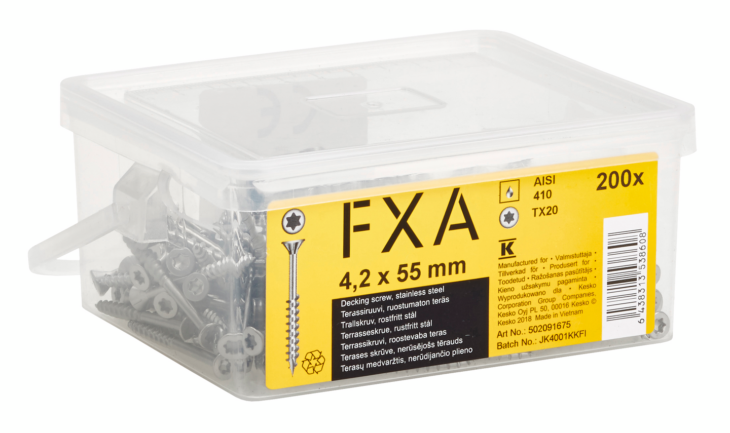 Terassiruuvi FXA 4,2x55 rst AISI 410 T20 200kpl