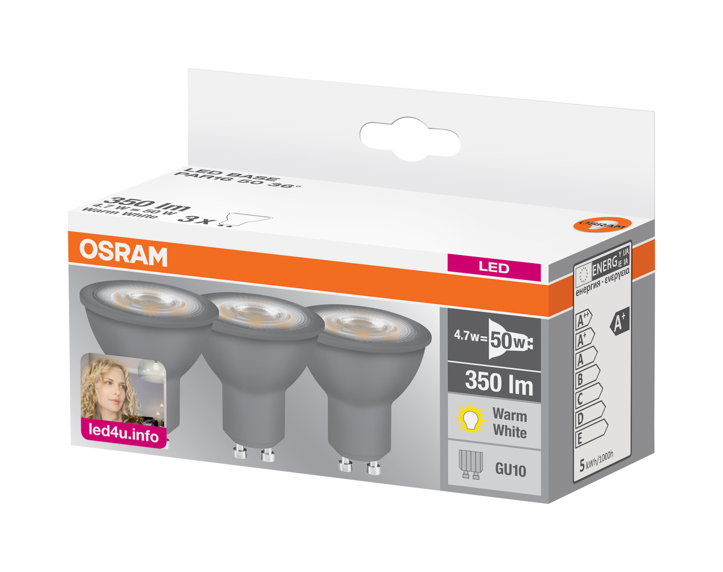 Led-kohdelamppu Osram Base 350lm 2700K GU10 3kpl