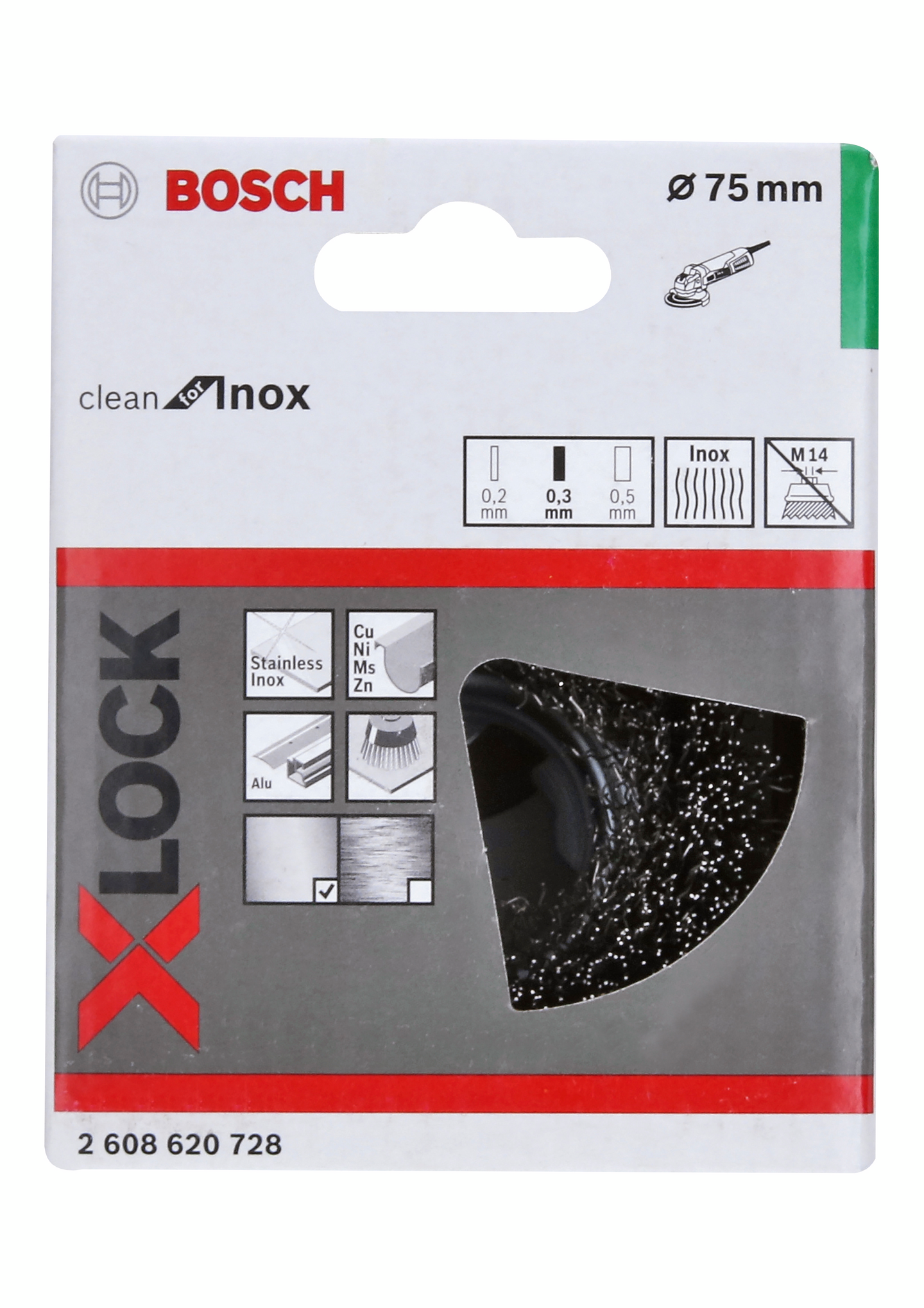 Kuppiharja Bosch X-LOCK 0,3x75mm Inox