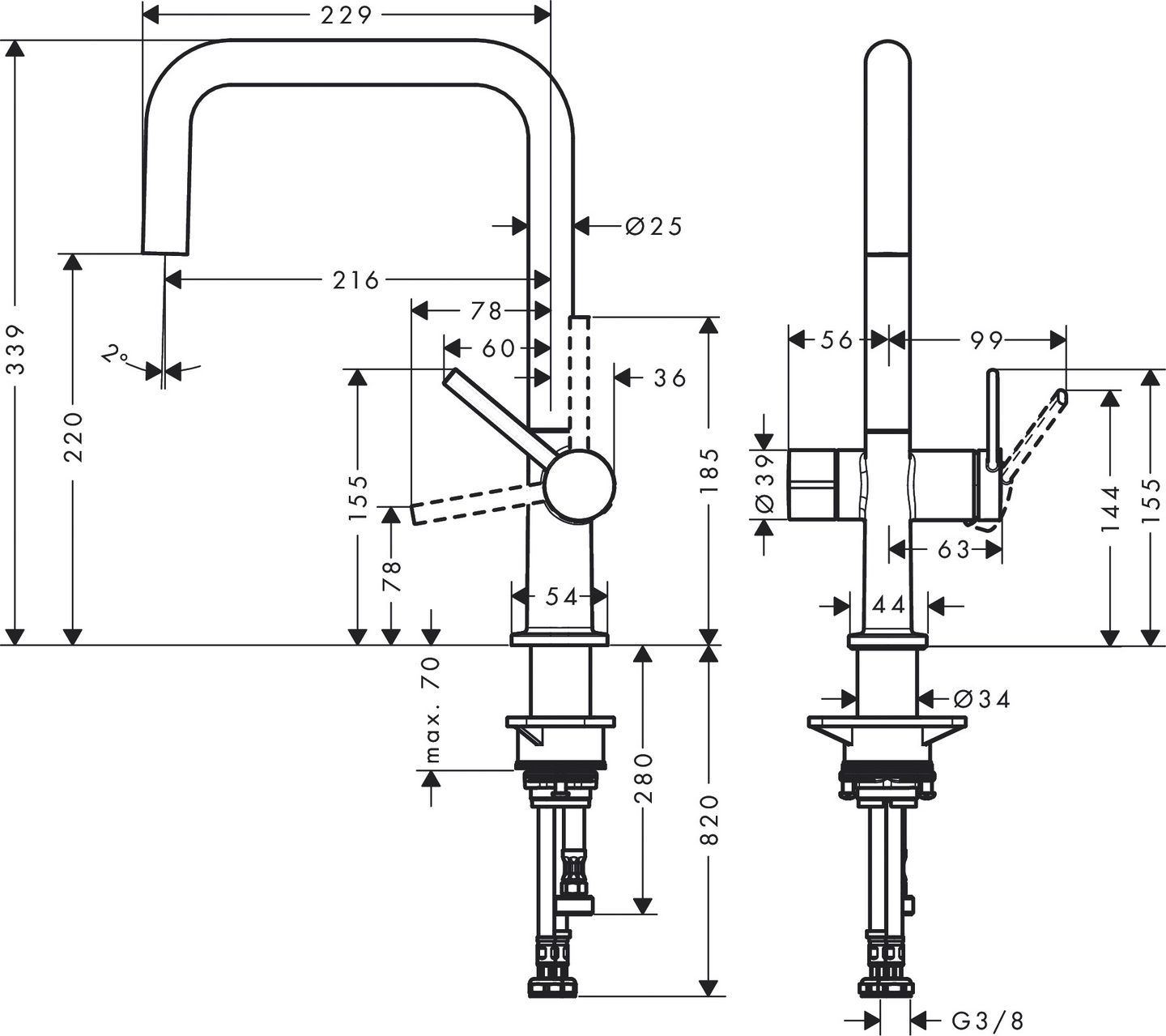 Keittiöhana Hansgrohe 72807670 Talis M54 220U pkv musta
