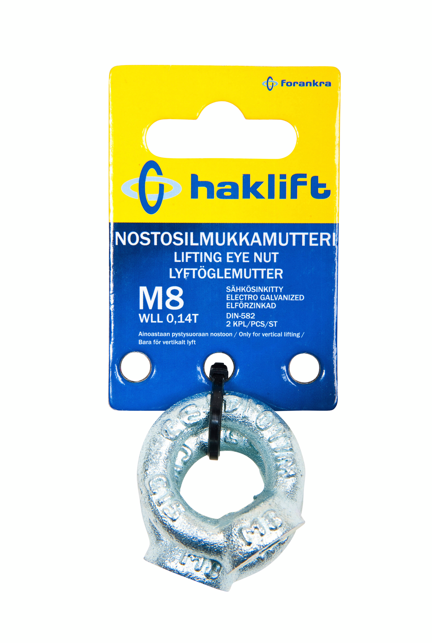 Nostosilmukkamutteri Haklift 0,14tn M8 DIN 582 2kpl