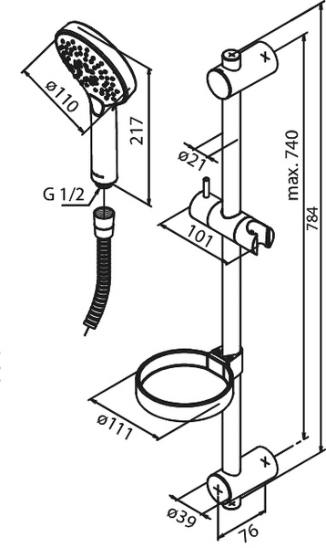 Suihkusetti Damixa 76688.61 Silhouet musta