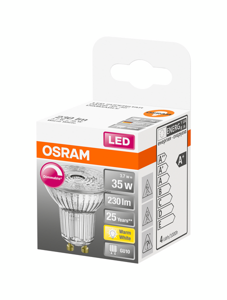 LED-LAMPA OSRAM PAR16 35 GU10 DIM 36GR GLAS 927