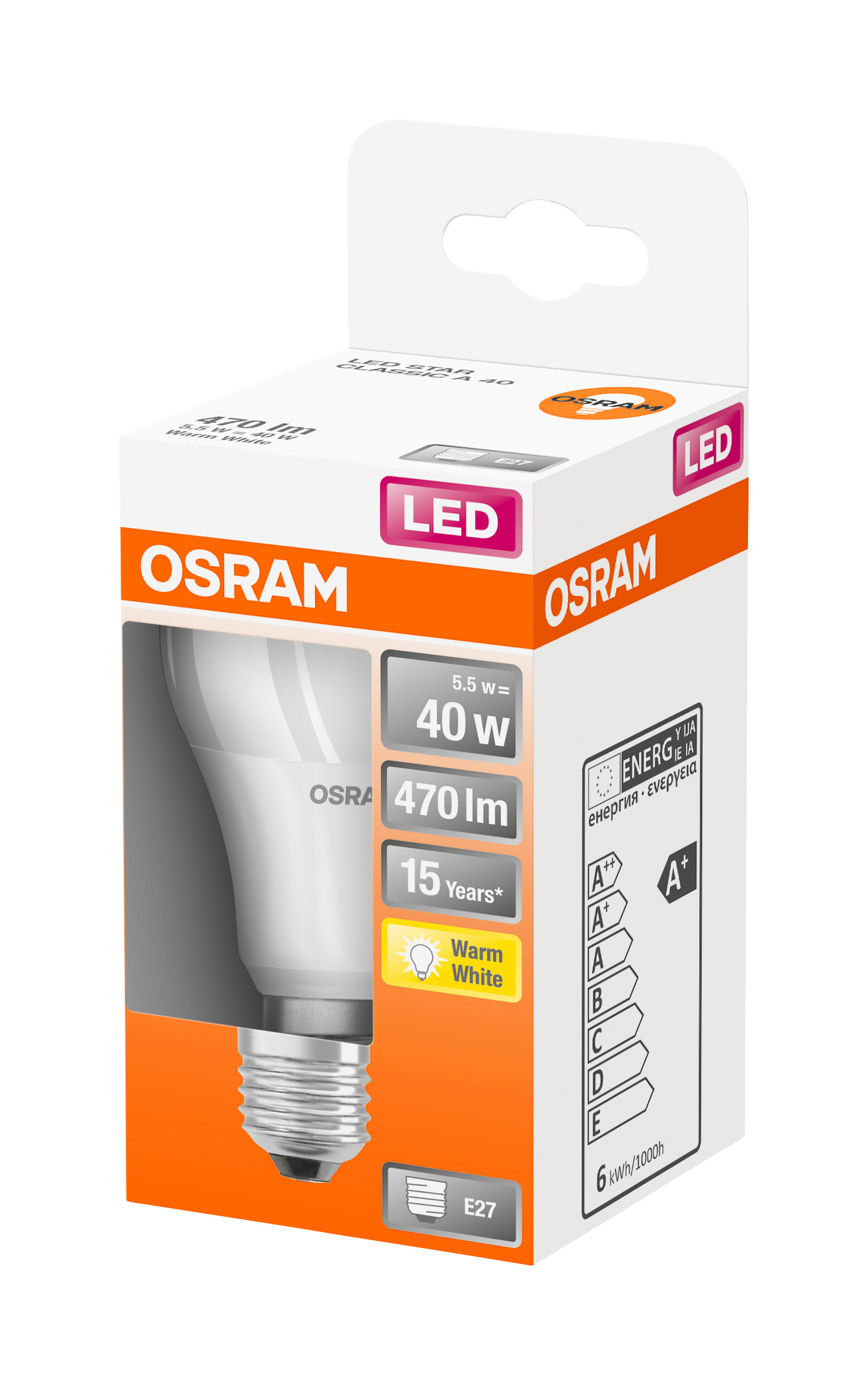 Led-vakiolamppu OSRAM Star 470lm 827 E27 himmeä