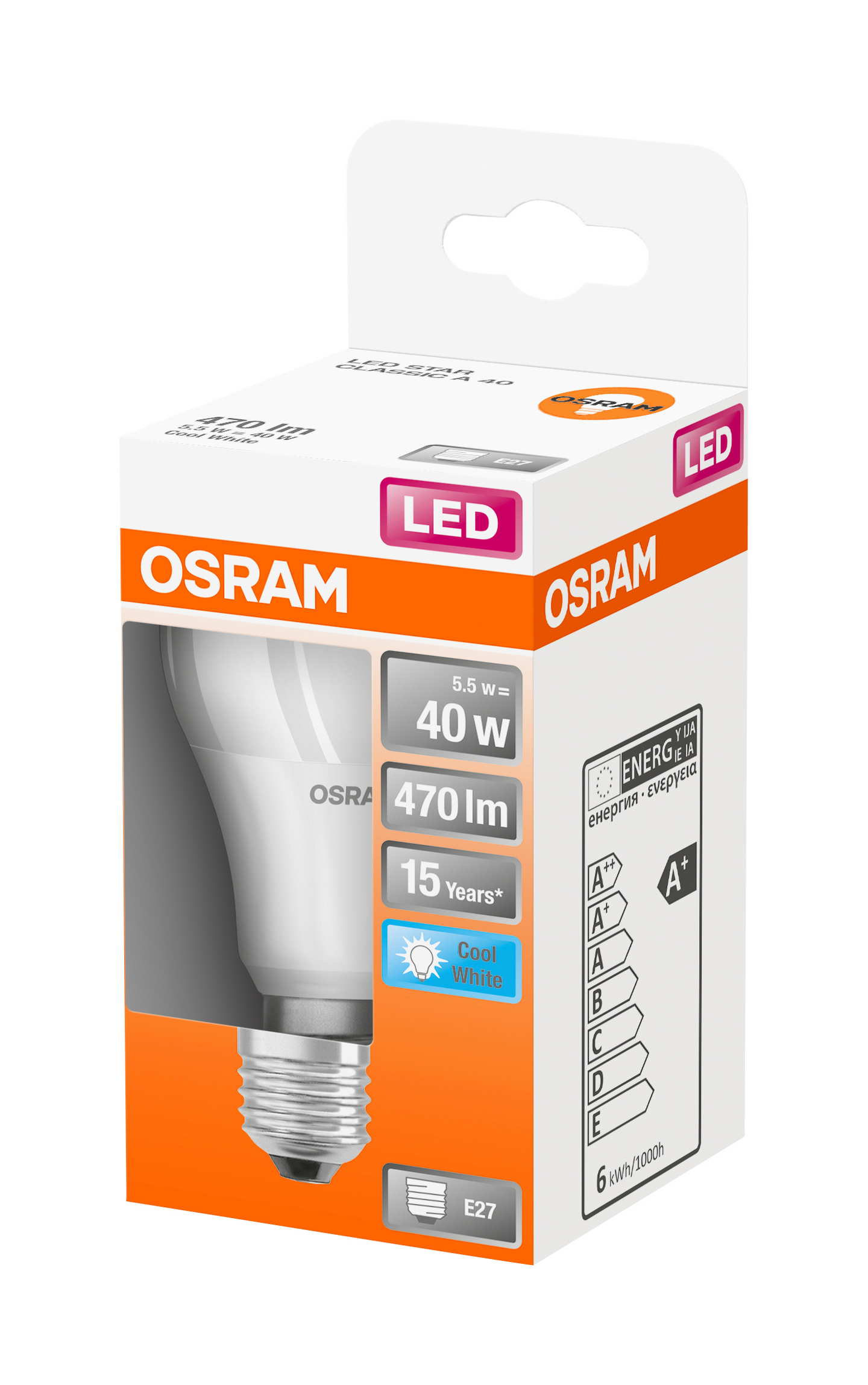 Led-vakiolamppu OSRAM Star 470lm 840 E27 himmeä