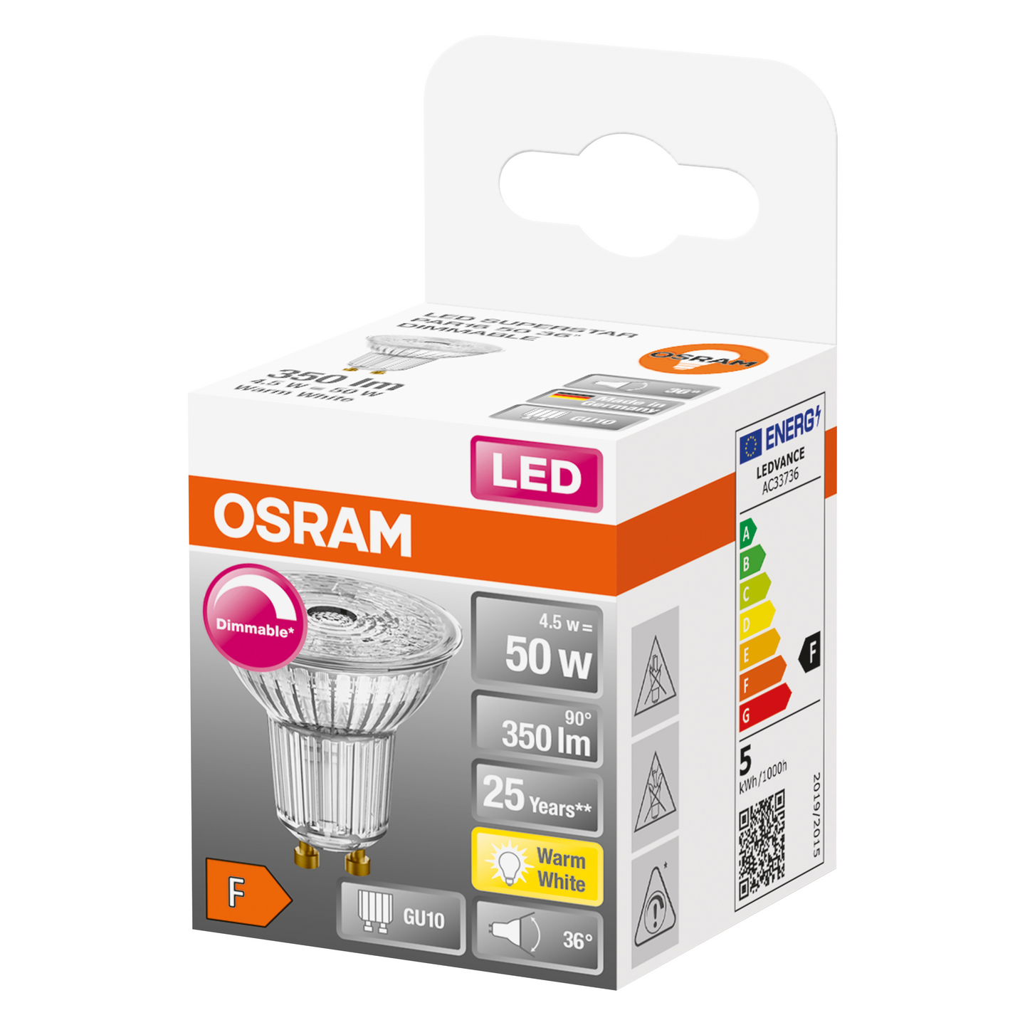 LED-LAMPA OSRAM PAR16 50 GU10 DIM 36GR GLAS 927