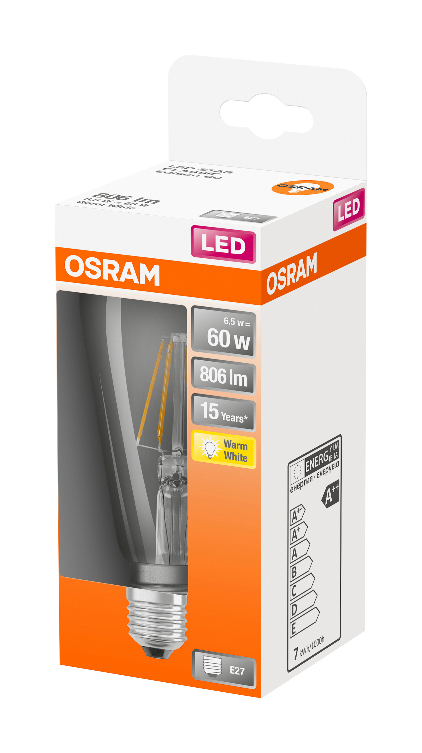 Led-lamppu OSRAM Edison Star 806lm 827 E27 kirkas