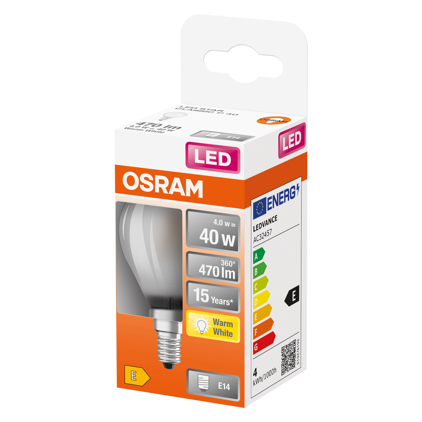 LED-LAMPA OSRAM KLOT 40 E14 MATT 827 CL P