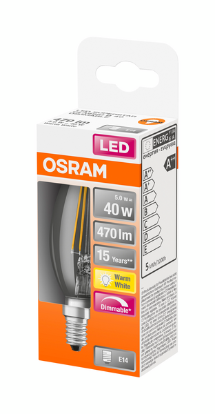 Led-kynttilälamppu OSRAM Superstar 470lm 827 E14 kirkas Dim