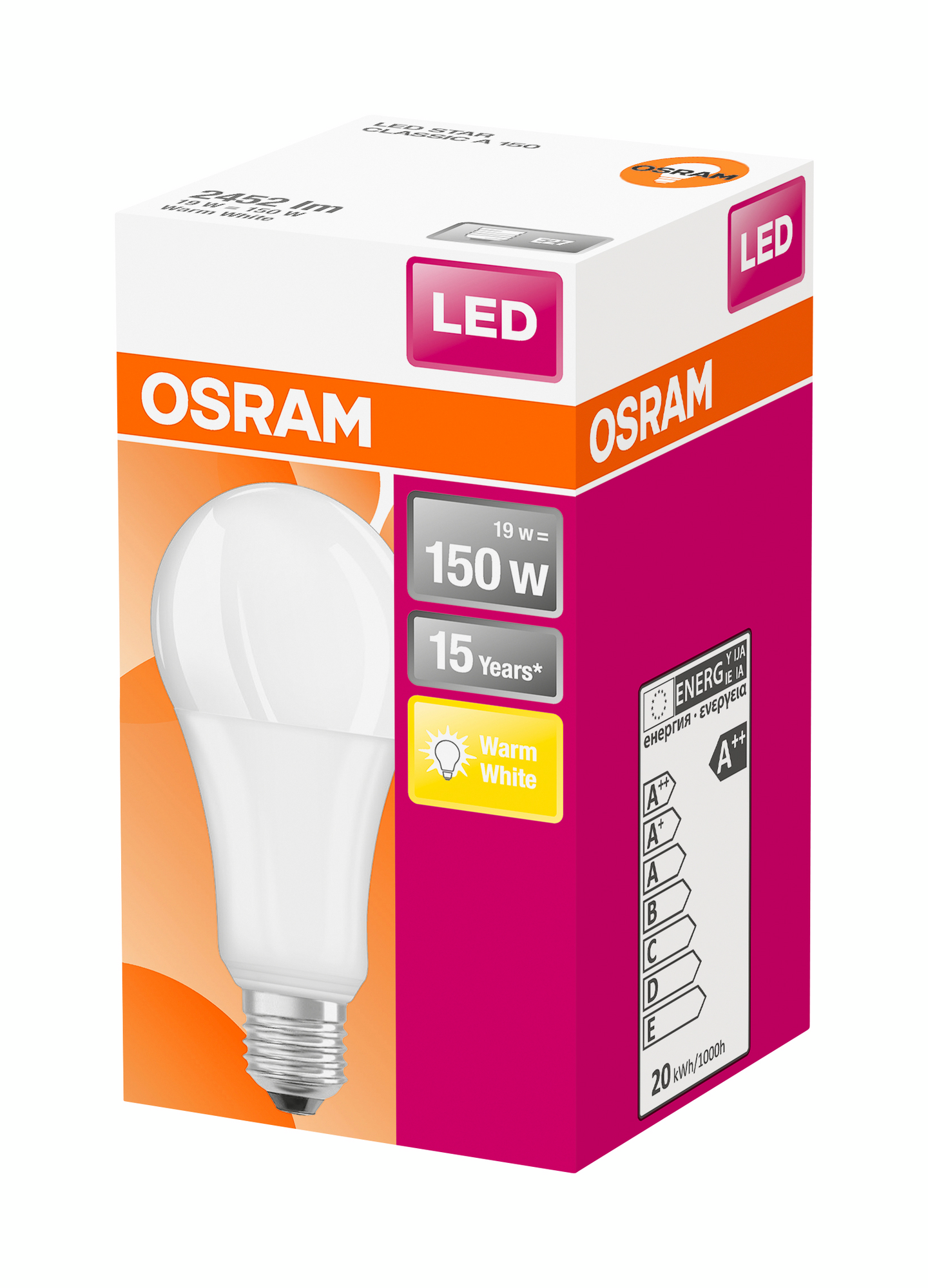Led-vakiolamppu OSRAM Star 2451lm 827 E27 himmeä