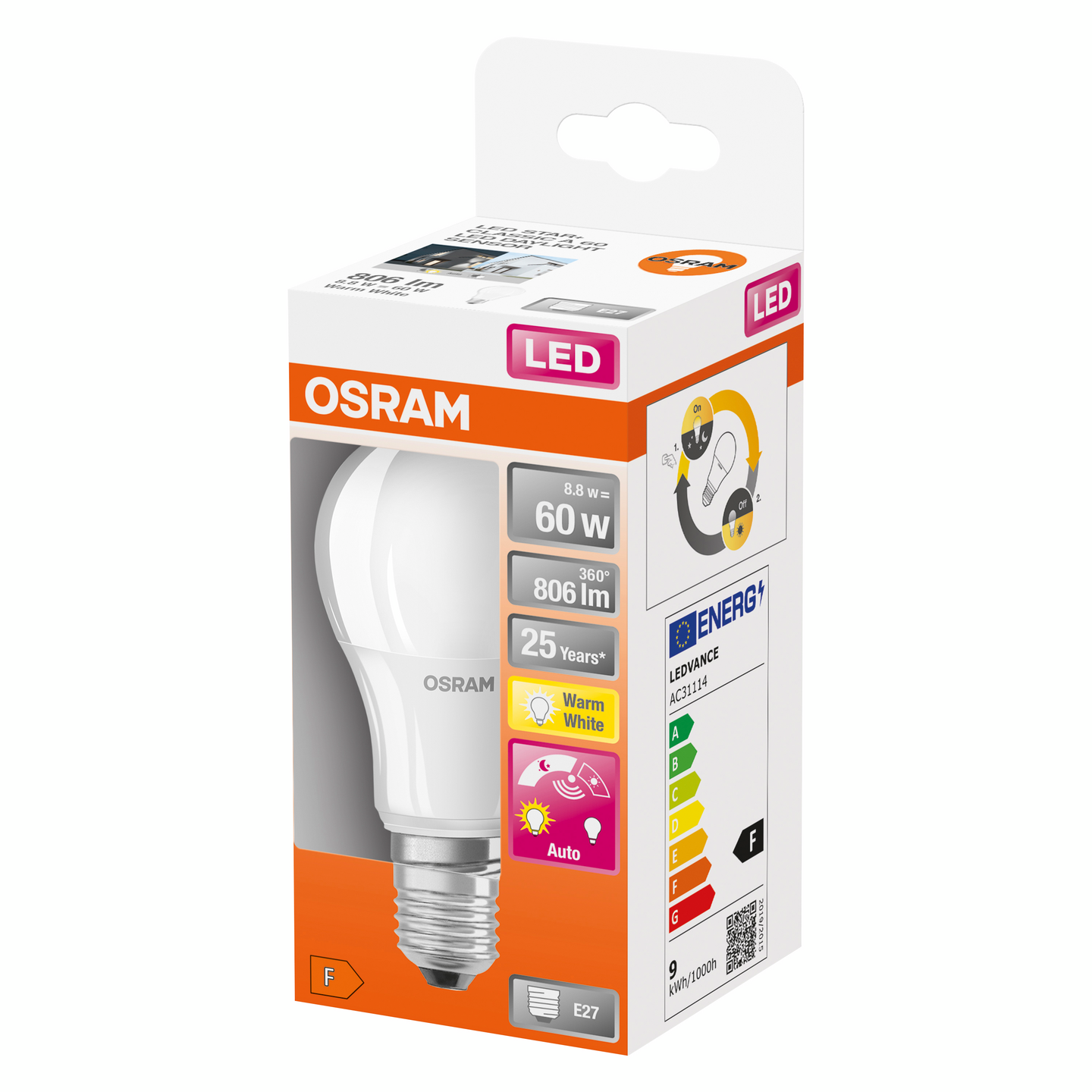 LED-LAMPA OSRAM NORMAL 60 E27 MATT SENSOR CL A 827