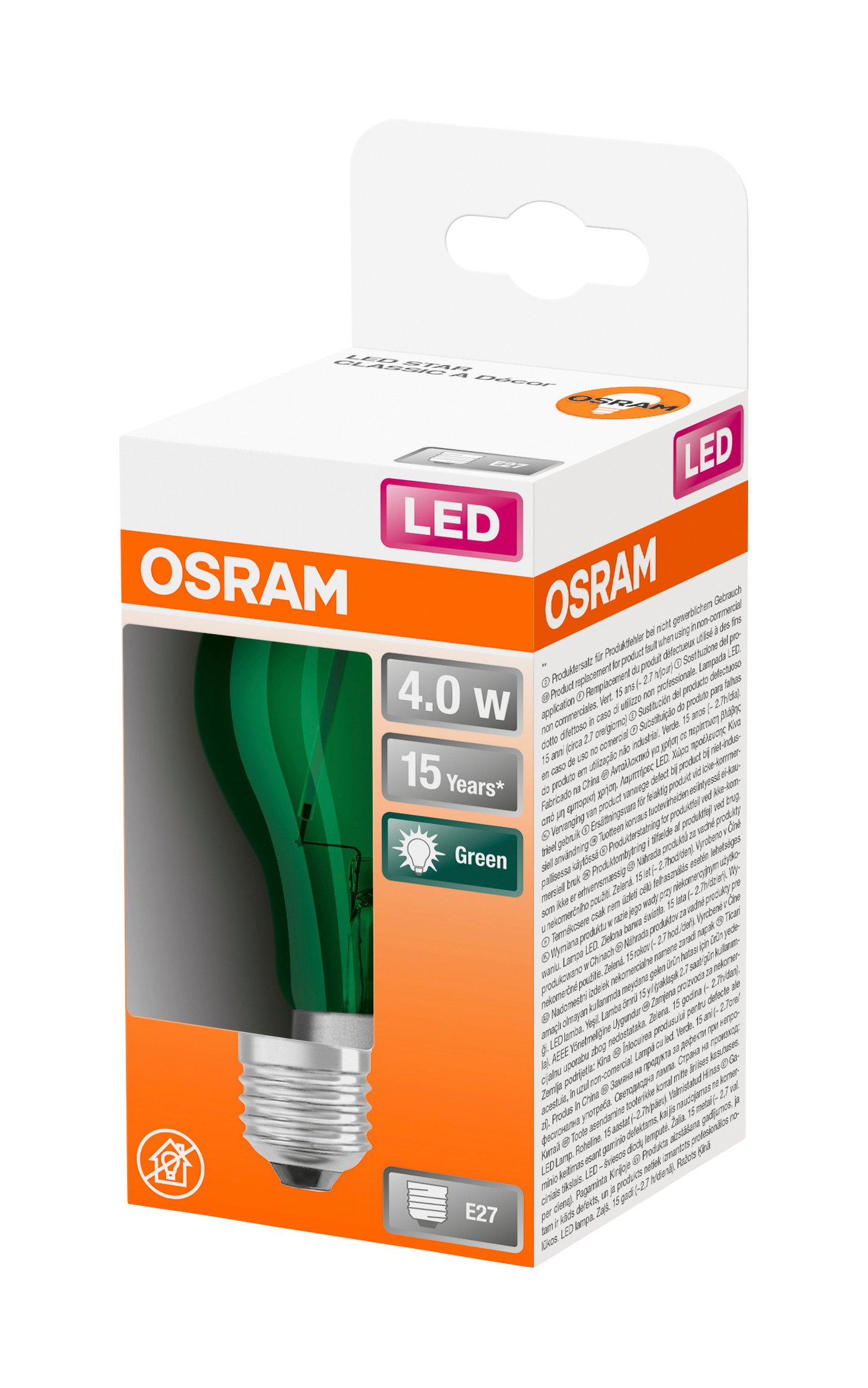Led-vakiolamppu OSRAM Star 45lm 7500K E27 vihreä
