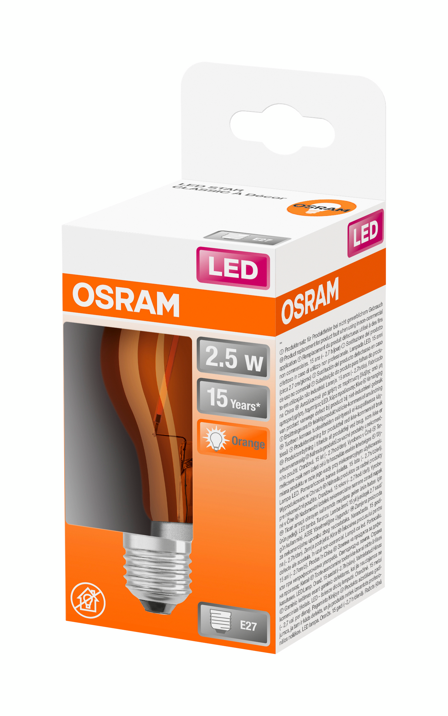 Led-vakiolamppu OSRAM Star 160lm 1500K E27 oranssi