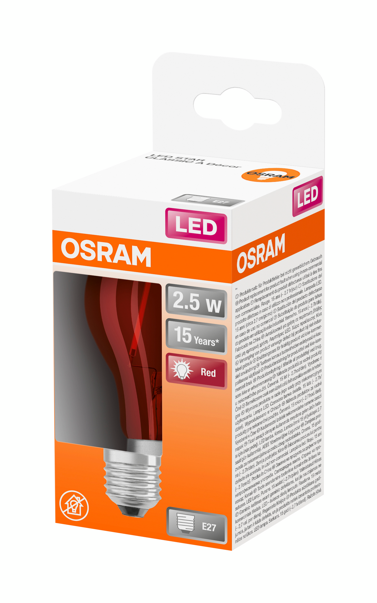 Led-vakiolamppu OSRAM Star 45lm 3000K E27 punainen