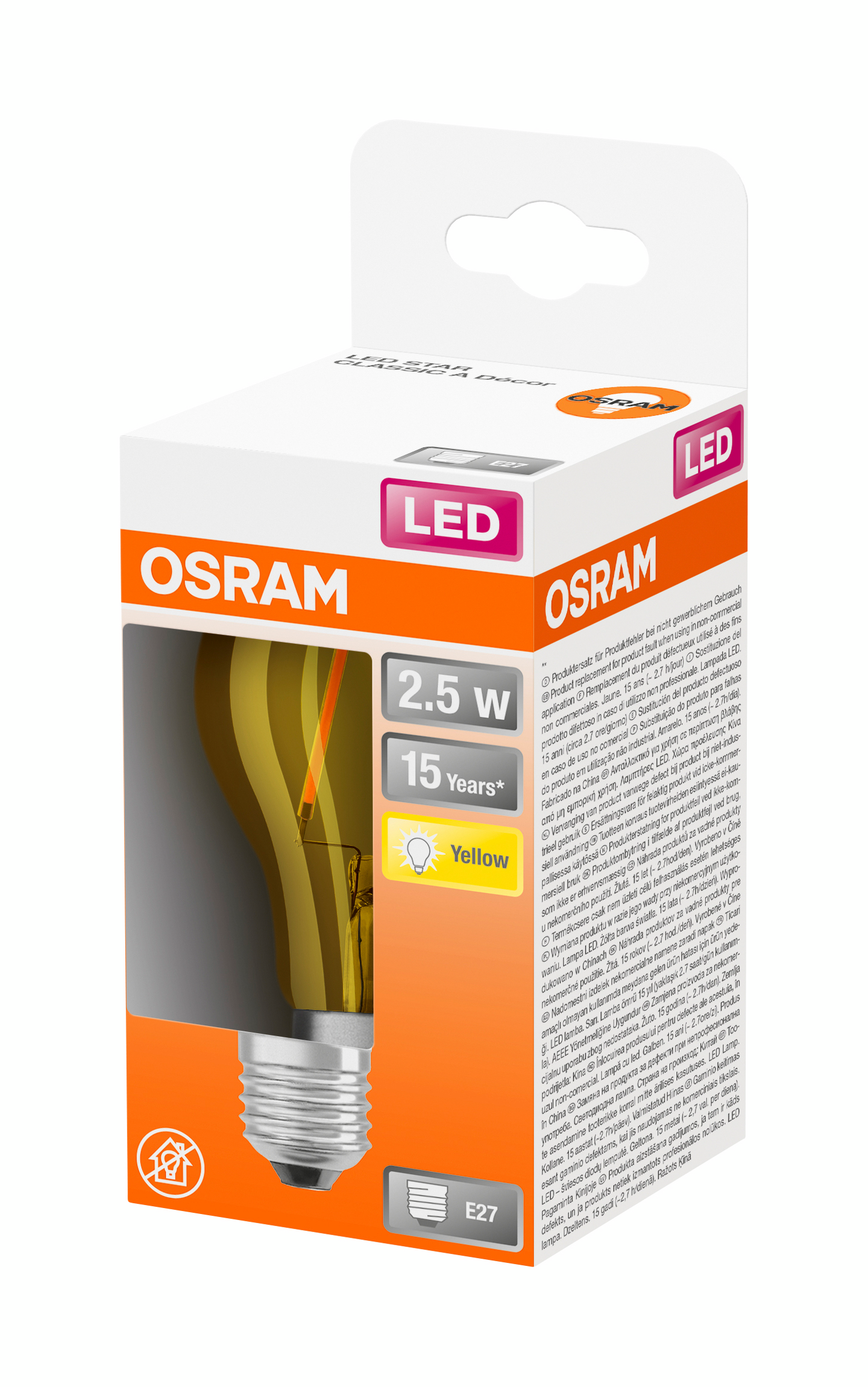 Led-vakiolamppu OSRAM Star 235lm 2200K E27 keltainen