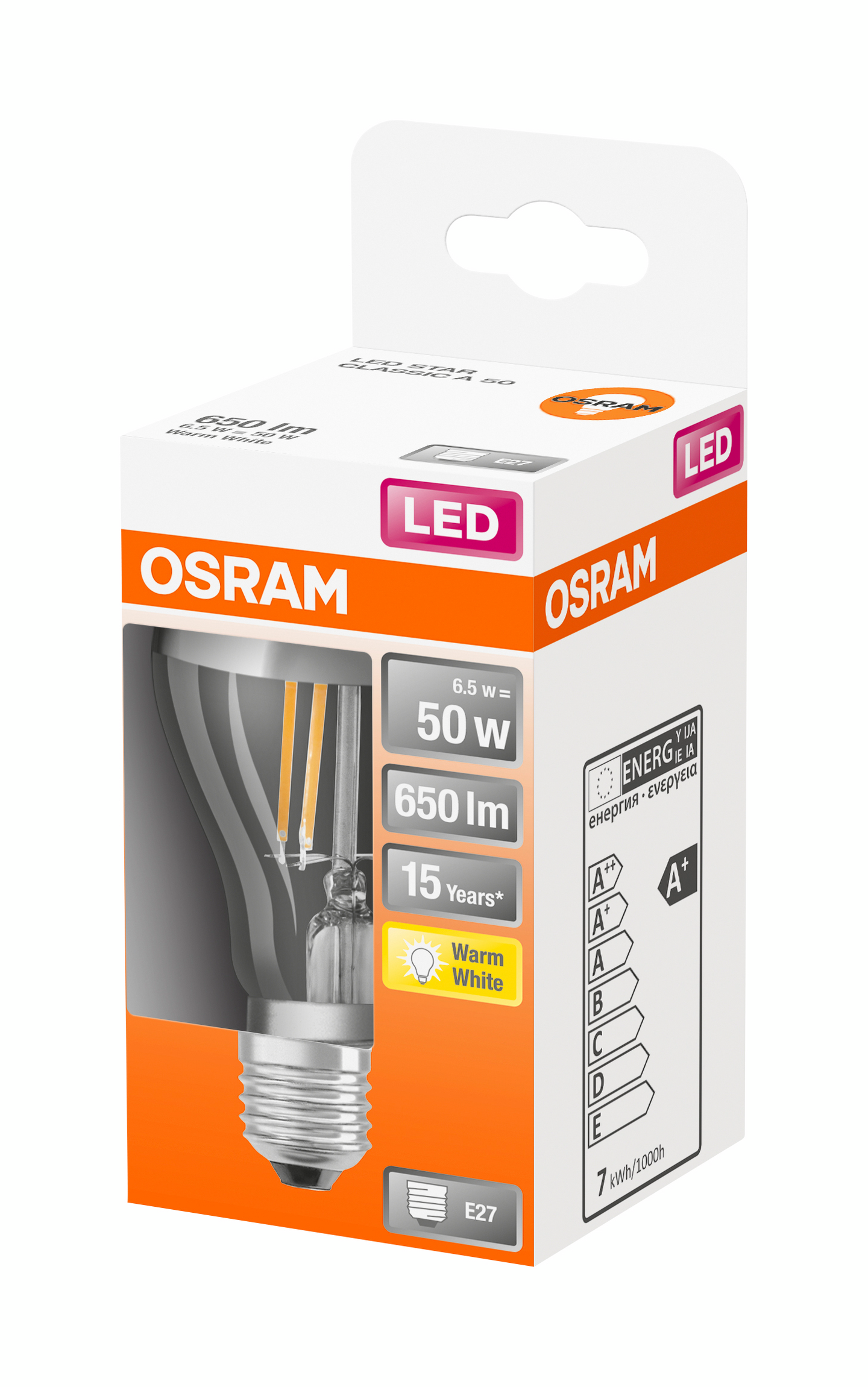 Led-pääpeililamppu OSRAM Star 650lm 827 E27 hopea