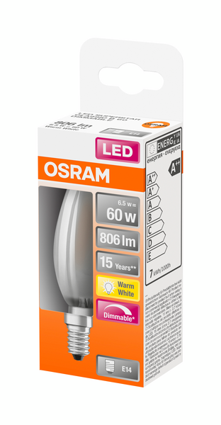 Led-kynttilälamppu OSRAM Superstar 806lm 827 E14 himmeä Dim