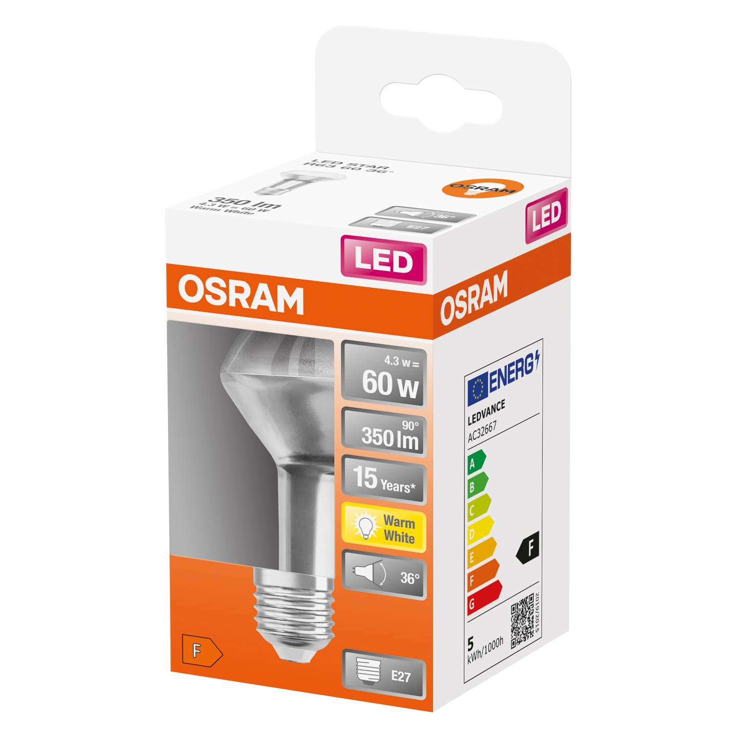 LED-LAMPA OSRAM R63 60 E27 36GR 827