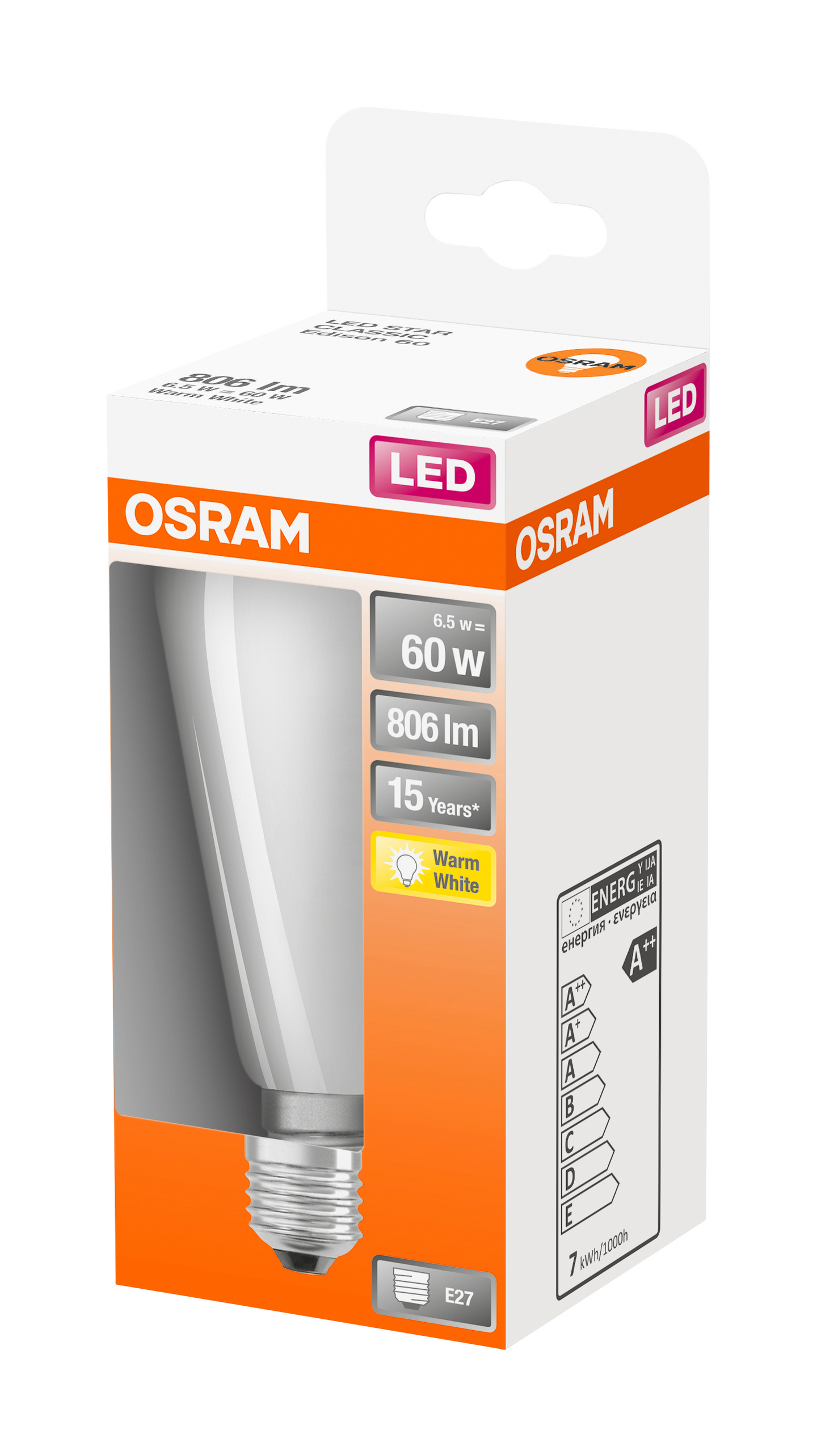 Led-lamppu OSRAM Edison Star 730lm 827 E27 himmeä