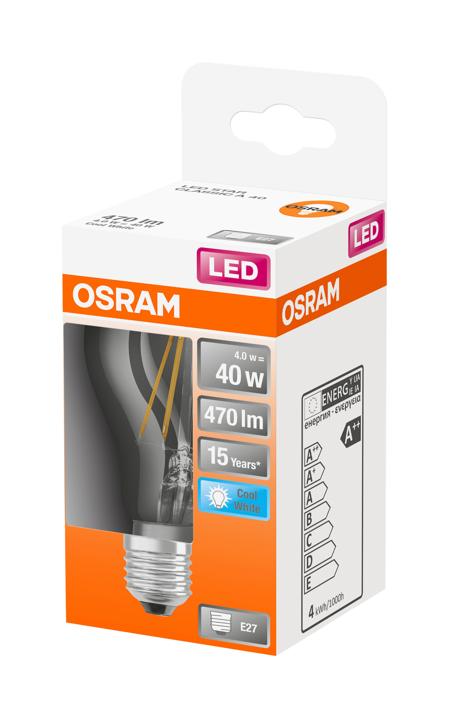 Led-vakiolamppu OSRAM Star 470lm 840 E27 kirkas