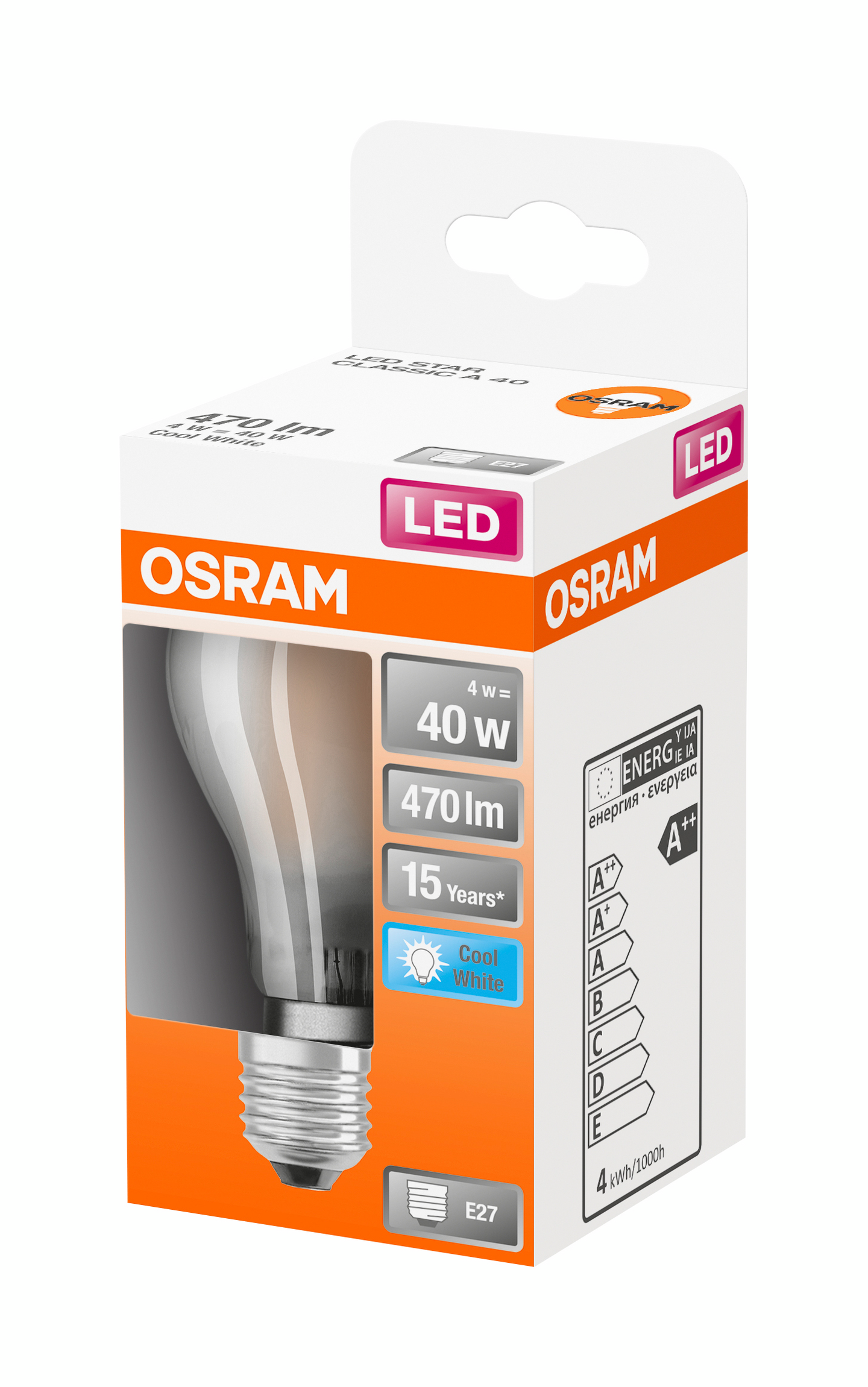 Led-vakiolamppu OSRAM Star 470lm 840 E27 himmeä