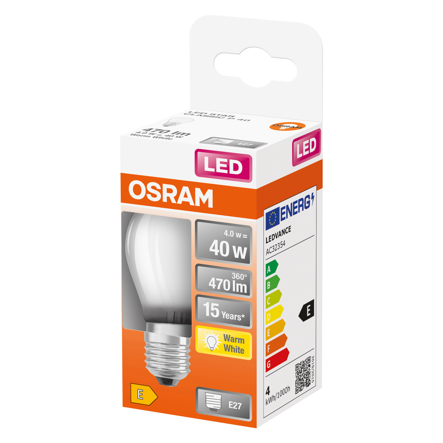 LED-LAMPA OSRAM KLOT 40 E27 MATT 827 CL P