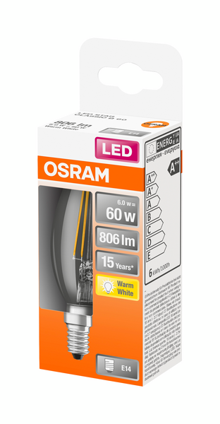 Led-kynttilälamppu OSRAM Star 806lm 827 E14 kirkas