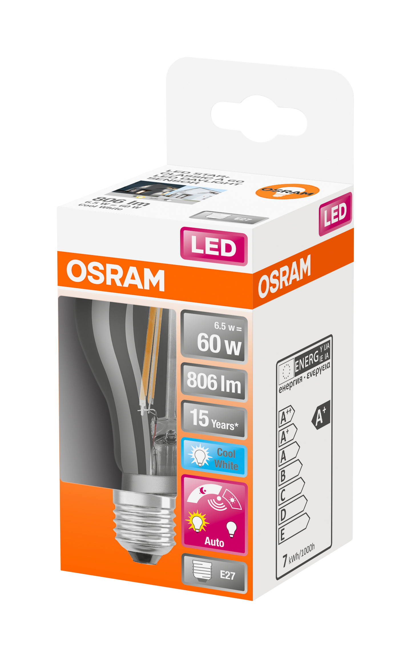 Led-vakiolamppu Osram Star+806lm 840 E27 kirkas dl sen