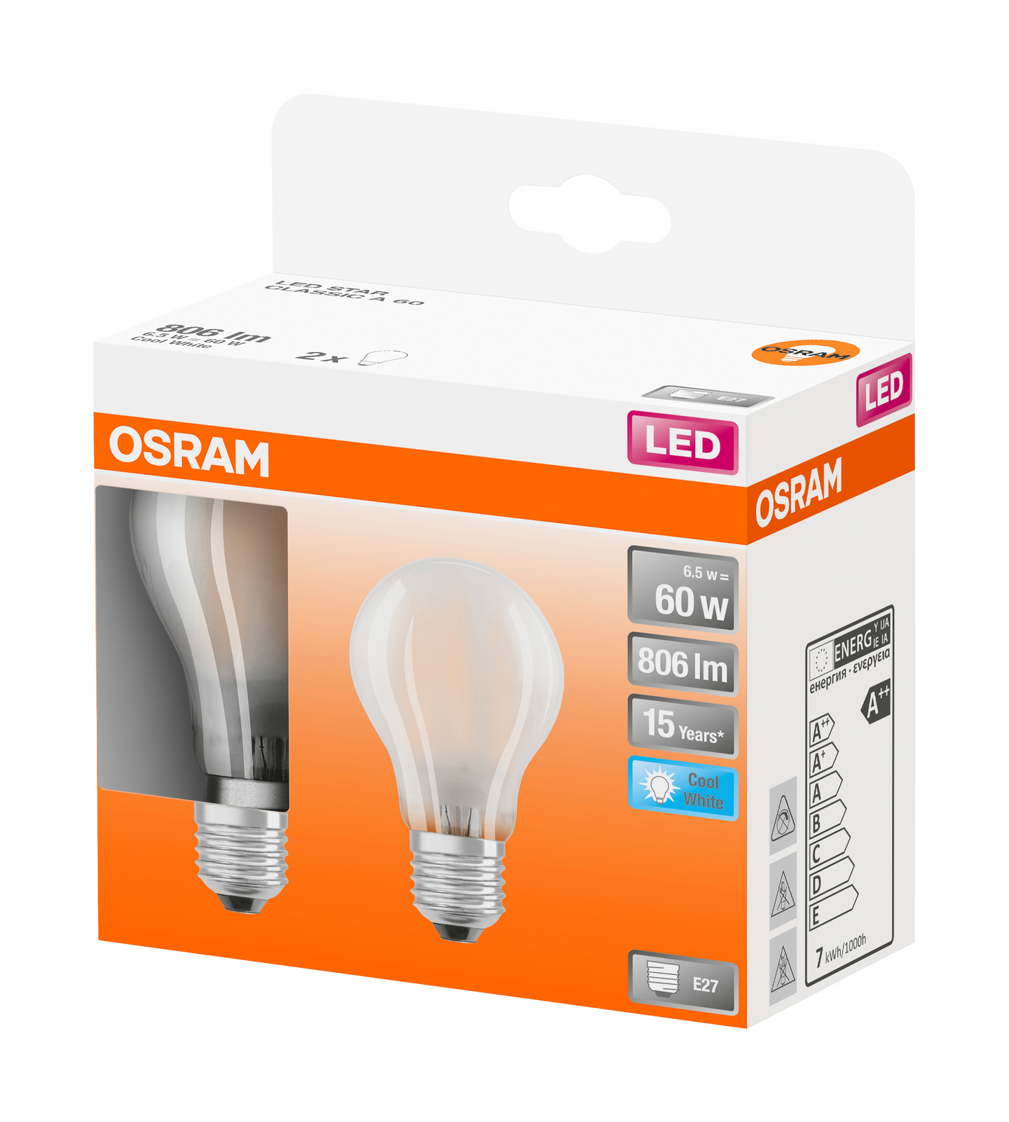 Led-vakiolamppu OSRAM Star 806lm 840 E27 himmeä 2kpl