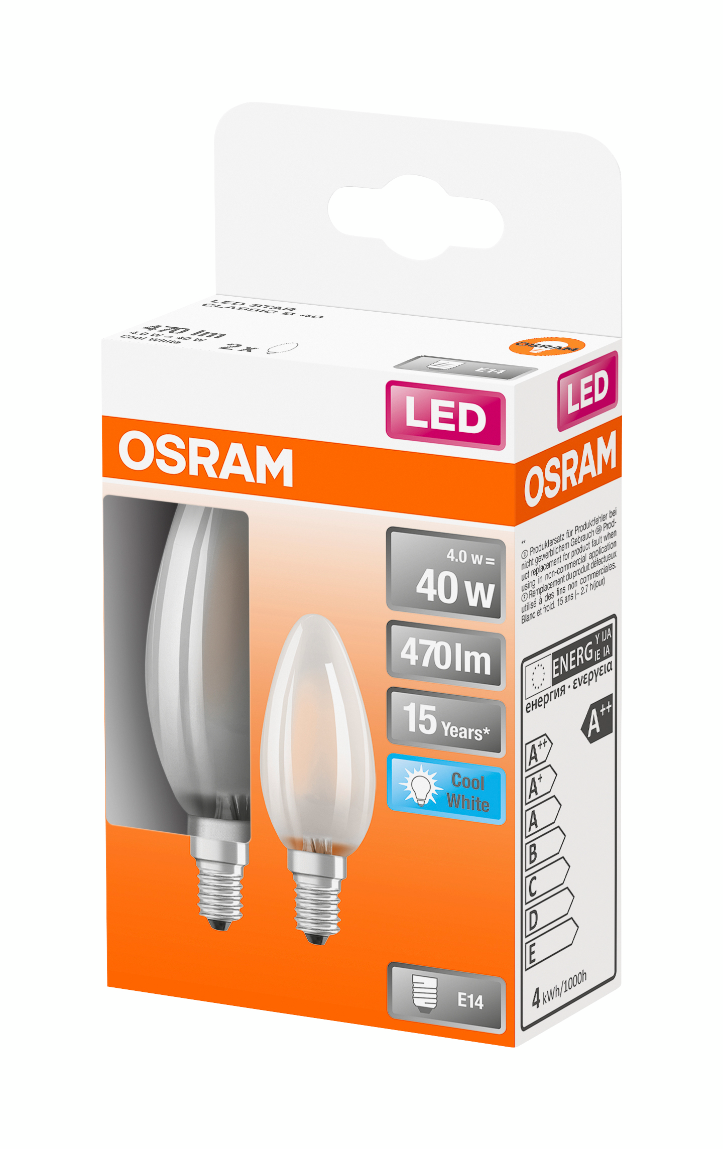 Led-kynttilälamppu OSRAM Star 470lm 840 E14 himmeä 2kpl