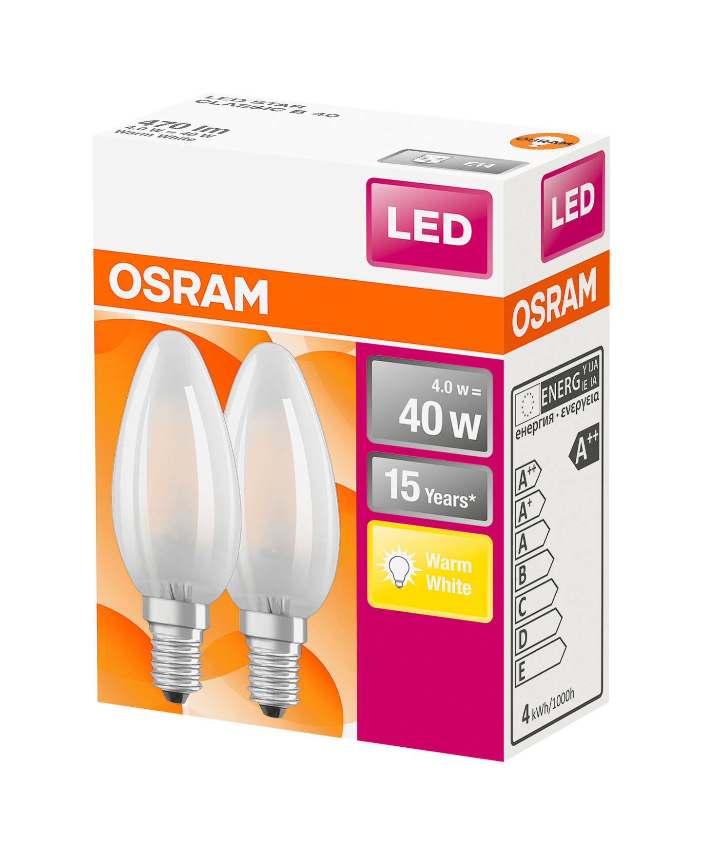 Led-kynttilälamppu OSRAM Star 470lm 827 E14 himmeä 2kpl